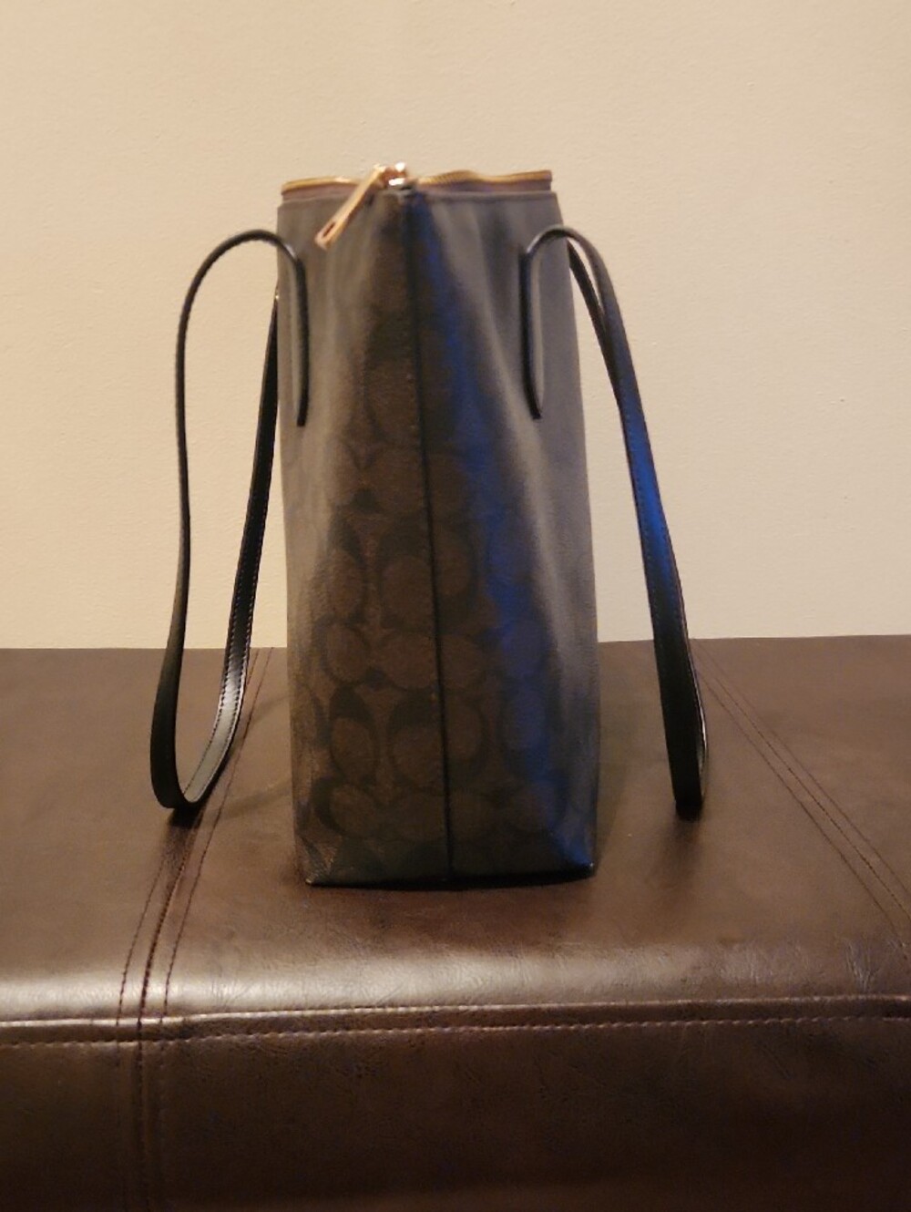Coach Brown and Black Signature Monogram Tote with Gold Hardware - Picture 7 of 8